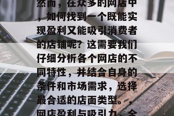 网店作为一个新兴的商业模式，其前景广阔。然而，在众多的网店中，如何找到一个既能实现盈利又能吸引消费者的店铺呢？这需要我们仔细分析各个网店的不同特性，并结合自身的条件和市场需求，选择最合适的店面类型。，网店盈利与吸引力，全方位解读店铺类型的挑选方法