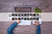 网站论坛插件的魔力,提升用户体验的利器 网站论坛插件的魔力,提升用户体验的利器