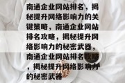 南通企业网站排名,揭秘提升网络影响力的关键策略,南通企业网站排名攻略,揭秘提升网络影响力的秘密武器,南通企业网站排名攻略,揭秘提升网络影响力的秘密武器 南通企业网站排名,揭秘提升网络影响力的关键策略,南通企业网站排名攻略,揭秘提升网络影响力的秘密武器,南通企业网站排名攻略,揭秘提升网络影响力的秘密武器