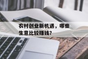 农村创业新机遇,哪些生意比较赚钱? 农村创业新机遇,哪些生意比较赚钱?