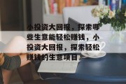 小投资大回报,探索哪些生意能轻松赚钱,小投资大回报,探索轻松赚钱的生意项目