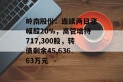 岭南股份:连续两日涨幅超20%,高管增持717,300股,转债剩余45,636.63万元 岭南股份:连续两日涨幅超20%,高管增持717,300股,转债剩余45,636.63万元