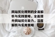网站优化规则的全面解析与实践策略,全面提升网站优化能力,深度解析与实用策略 网站优化规则的全面解析与实践策略,全面提升网站优化能力,深度解析与实用策略