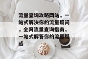 流量查询攻略网站，一站式解决你的流量疑问，全网流量查询指南，一站式解答你的流量疑惑