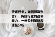 传媒行业,如何赚取财富?,传媒行业的盈利能力,一份盈利策略和途径分析 传媒行业,如何赚取财富?,传媒行业的盈利能力,一份盈利策略和途径分析