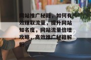 网站推广秘籍，如何有效赚取流量，提升网站知名度，网站流量倍增攻略，高效推广秘籍解析