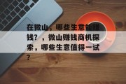 在微山,哪些生意能赚钱?,微山赚钱商机探索,哪些生意值得一试? 在微山,哪些生意能赚钱?,微山赚钱商机探索,哪些生意值得一试?