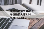 福里斯特盘中异动 下午盘股价大涨5.00%报30.12美元 福里斯特盘中异动 下午盘股价大涨5.00%报30.12美元