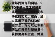 SEO（搜索引擎优化）是一种策略，旨在提高在搜索引擎结果中的排名，以便更多的用户能够找到你的网站。SEO不是一夜之间就能实现的，它需要时间和持续的努力。然而，通过采用正确的SEO优化方法，你可以让你的网站在搜索引擎结果中获得更高的位置，并最终吸引更多的流量。，10种有效的SEO优化技巧，帮助提升网站排名并吸引更多流量