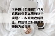 下乡做什么赚钱？作为农民的你怎么看待这个问题？，农家增收新路径，农业转型升级中的赚钱方式探索