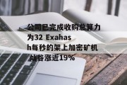 公司已完成收购总算力为32 Exahash每秒的架上加密矿机 灿谷涨近19% 公司已完成收购总算力为32 Exahash每秒的架上加密矿机 灿谷涨近19%