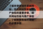 了解并使用插件更新网站,优化网站性能和用户体验的重要步骤,提升网站性能与用户体验,了解并使用插件更新的必要步骤 了解并使用插件更新网站,优化网站性能和用户体验的重要步骤,提升网站性能与用户体验,了解并使用插件更新的必要步骤