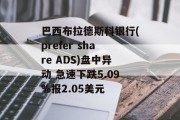 巴西布拉德斯科银行(prefer share ADS)盘中异动 急速下跌5.09%报2.05美元 巴西布拉德斯科银行(prefer share ADS)盘中异动 急速下跌5.09%报2.05美元