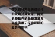 深入探讨网站表格插件的发展及其未来,网站表格插件的最新发展及未来发展,探索可能的趋势与影响 深入探讨网站表格插件的发展及其未来,网站表格插件的最新发展及未来发展,探索可能的趋势与影响