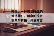 阳泉,一种投资赚钱的好选择!,阳泉的投资前景与价值,开启财富之旅 阳泉,一种投资赚钱的好选择!,阳泉的投资前景与价值,开启财富之旅