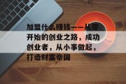 加盟什么赚钱——从零开始的创业之路，成功创业者，从小事做起，打造财富帝国
