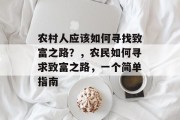 农村人应该如何寻找致富之路?,农民如何寻求致富之路,一个简单指南 农村人应该如何寻找致富之路?,农民如何寻求致富之路,一个简单指南