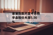 惠普森医药盘中异动 早盘股价大涨5.56% 惠普森医药盘中异动 早盘股价大涨5.56%