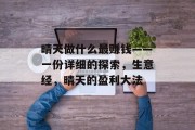 晴天做什么最赚钱——一份详细的探索,生意经,晴天的盈利大法 晴天做什么最赚钱——一份详细的探索,生意经,晴天的盈利大法