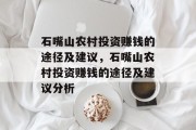 石嘴山农村投资赚钱的途径及建议,石嘴山农村投资赚钱的途径及建议分析 石嘴山农村投资赚钱的途径及建议,石嘴山农村投资赚钱的途径及建议分析