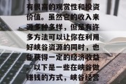 峡谷作为一种自然景观,在现代社会中依然具有很高的观赏性和投资价值。虽然它的收入来源多种多样,但是有许多方法可以让你在利用好峡谷资源的同时,也能获得一定的经济收益。以下是一些在峡谷做赚钱的方式,峡谷经营指南,寻找盈利点并提升投资回报率 峡谷作为一种自然景观,在现代社会中依然具有很高的观赏性和投资价值。虽然它的收入来源多种多样,但是有许多方法可以让你在利用好峡谷资源的同时,也能获得一定的经济收益。以下是一些在峡谷做赚钱的方式,峡谷经营指南,寻找盈利点并提升投资回报率