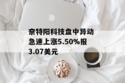 奈特阳科技盘中异动 急速上涨5.50%报3.07美元 奈特阳科技盘中异动 急速上涨5.50%报3.07美元