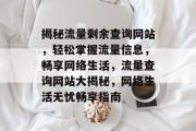 揭秘流量剩余查询网站，轻松掌握流量信息，畅享网络生活，流量查询网站大揭秘，网络生活无忧畅享指南