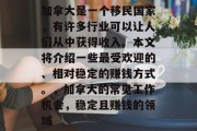加拿大是一个移民国家,有许多行业可以让人们从中获得收入。本文将介绍一些最受欢迎的、相对稳定的赚钱方式。,加拿大的常见工作机会,稳定且赚钱的领域 加拿大是一个移民国家,有许多行业可以让人们从中获得收入。本文将介绍一些最受欢迎的、相对稳定的赚钱方式。,加拿大的常见工作机会,稳定且赚钱的领域