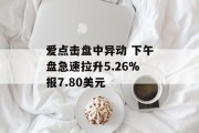 爱点击盘中异动 下午盘急速拉升5.26%报7.80美元 爱点击盘中异动 下午盘急速拉升5.26%报7.80美元