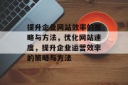 提升企业网站效率的策略与方法,优化网站速度,提升企业运营效率的策略与方法 提升企业网站效率的策略与方法,优化网站速度,提升企业运营效率的策略与方法