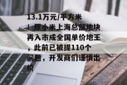 13.1万元/平方米!原小米上海总部地块再入市成全国单价地王,此前已被提110个问题,开发商们谨慎出价 13.1万元/平方米!原小米上海总部地块再入市成全国单价地王,此前已被提110个问题,开发商们谨慎出价