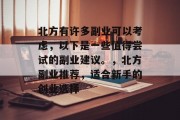北方有许多副业可以考虑,以下是一些值得尝试的副业建议。,北方副业推荐,适合新手的创业选择 北方有许多副业可以考虑,以下是一些值得尝试的副业建议。,北方副业推荐,适合新手的创业选择