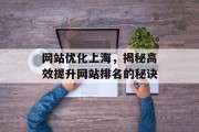 网站优化上海,揭秘高效提升网站排名的秘诀 网站优化上海,揭秘高效提升网站排名的秘诀