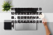 附近做什么赚钱?让你轻松获得财富的秘密武器,投资赚钱的秘诀,近在咫尺的简单投资项目