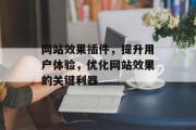 网站效果插件,提升用户体验,优化网站效果的关键利器 网站效果插件,提升用户体验,优化网站效果的关键利器