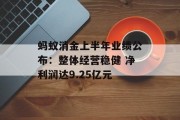 蚂蚁消金上半年业绩公布:整体经营稳健 净利润达9.25亿元 蚂蚁消金上半年业绩公布:整体经营稳健 净利润达9.25亿元