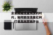 企业网站流量为王的时代,如何抓住流量红利,打造高效营销平台 企业网站流量为王的时代,如何抓住流量红利,打造高效营销平台