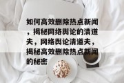 如何高效删除热点新闻，揭秘网络舆论的清道夫，网络舆论清道夫，揭秘高效删除热点新闻的秘密