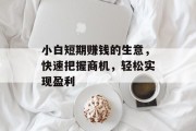 小白短期赚钱的生意,快速把握商机,轻松实现盈利 小白短期赚钱的生意,快速把握商机,轻松实现盈利