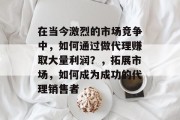 在当今激烈的市场竞争中,如何通过做代理赚取大量利润?,拓展市场,如何成为成功的代理销售者 在当今激烈的市场竞争中,如何通过做代理赚取大量利润?,拓展市场,如何成为成功的代理销售者