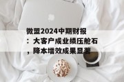 微盟2024中期财报:大客户成业绩压舱石,降本增效成果显著 微盟2024中期财报:大客户成业绩压舱石,降本增效成果显著