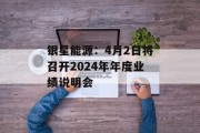 银星能源：4月2日将召开2024年年度业绩说明会