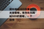 提升网站SEO效果的关键策略,有效优化网站SEO的策略,一个指南 提升网站SEO效果的关键策略,有效优化网站SEO的策略,一个指南