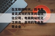 在互联网时代，找寻专业且高效的东莞网站优化公司，电商网站优化之挑选，高效的专业东莞企业