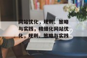 网站优化，规则、策略与实践，精细化网站优化，规则、策略与实践