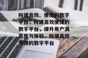 构建高效、便捷的数字平台，构建高效便捷的数字平台，提升用户满意度与体验，构建高效便捷的数字平台