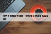 拼夕夕提升自然流量（拼多多自然流量怎么获得）