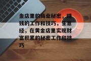 金店里的商业秘密,赚钱的工作和技巧,生意经,在黄金店里实现财富积累的秘密工作和技巧 金店里的商业秘密,赚钱的工作和技巧,生意经,在黄金店里实现财富积累的秘密工作和技巧