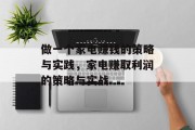 做一个家电赚钱的策略与实践，家电赚取利润的策略与实战
