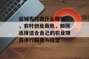 运城农村做什么赚钱?,农村创业商机,如何选择适合自己的农业项目进行投资与经营 运城农村做什么赚钱?,农村创业商机,如何选择适合自己的农业项目进行投资与经营